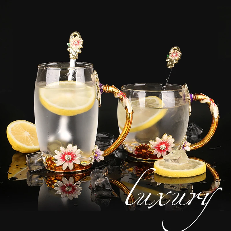 350 мл Роскошные хрустальные чайные кружки прозрачный цветок молочная чашка с