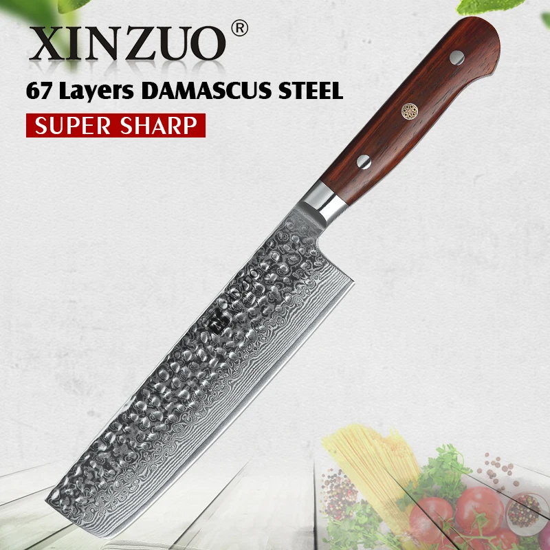 XINZUO 7 дюймов Ножи накири 67 слой дамасской стали кухонный нож китайский шеф-повара мясник ножи Палисандр Ручка Кливер столовые приборы