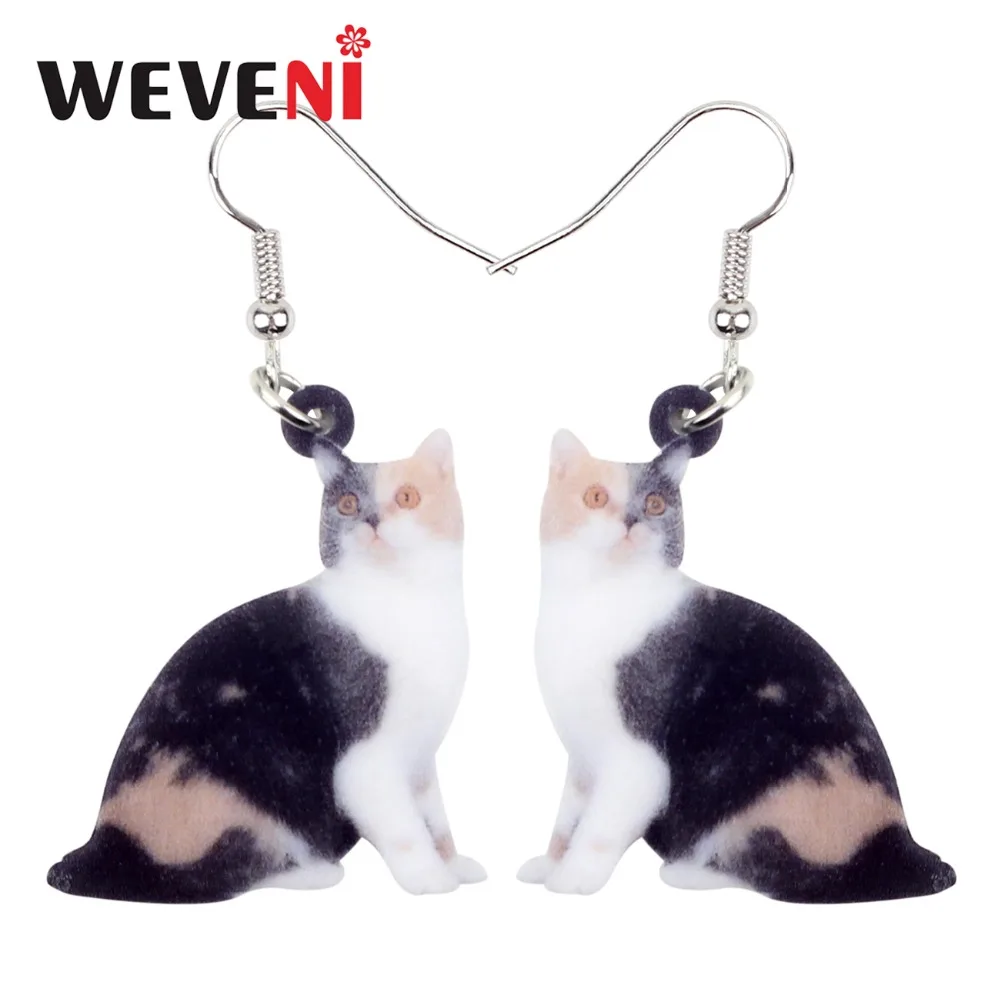 Женские акриловые серьги WEVENI длинные висячие с котенком и котом вечерние