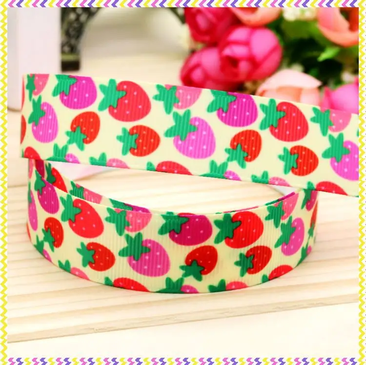 

7/8inch Free Shipping Strawberry Printed Grosgrain Ribbon material Headwear Party Decoration Diy Wholesale Craft 22mm P4484