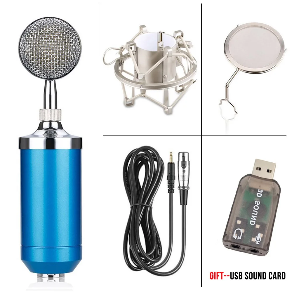 GEVO BM 8000 конденсаторный микрофон профессиональный проводной студийный микрофон BM8000 с подвесом Поп фильтр для караоке ноутбук ПК микрофон для компьютера - Цвет: Blue Without Box