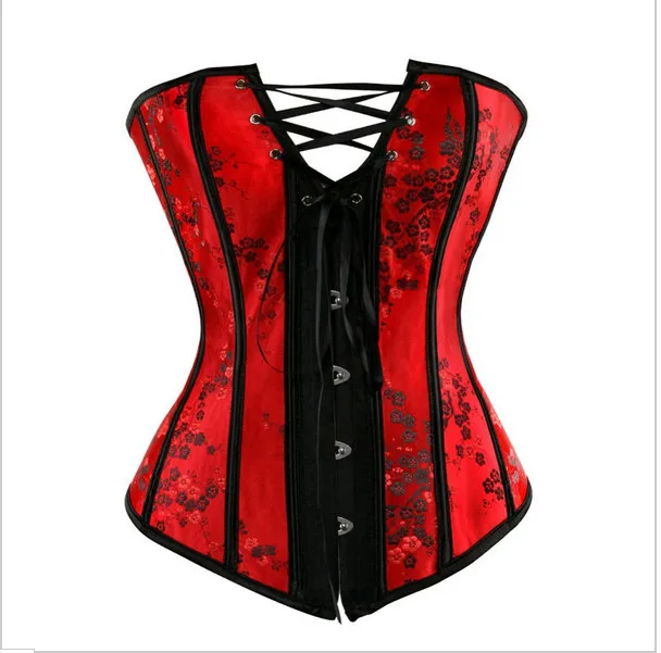 Corset Женский Готический Бурлеск красный корсет Бюстье с черными цветочными оборками юбка комплект Хэллоуин винтажное платье Костюм - Цвет: Corset