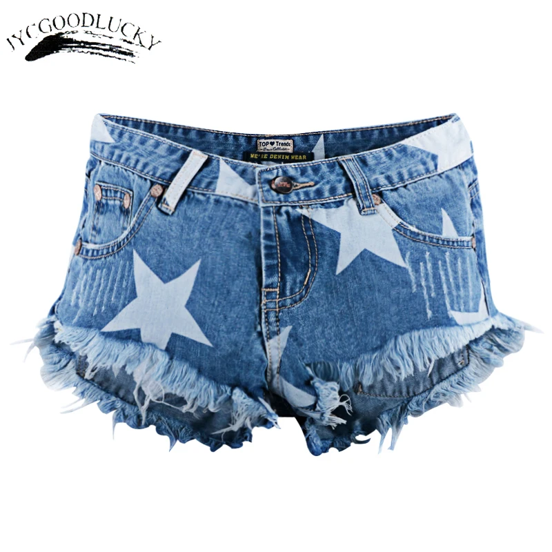 Шорты женские рваные из денима с заниженной талией и принтом звезд|summer denim shorts|shorts