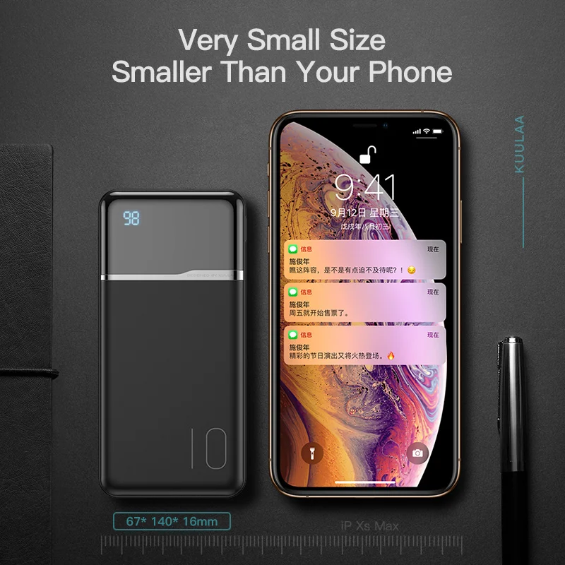 KUULAA внешний аккумулятор 10000 мАч Портативная зарядка повербанк для Xiaomi Redmi 8 7 iphone 11