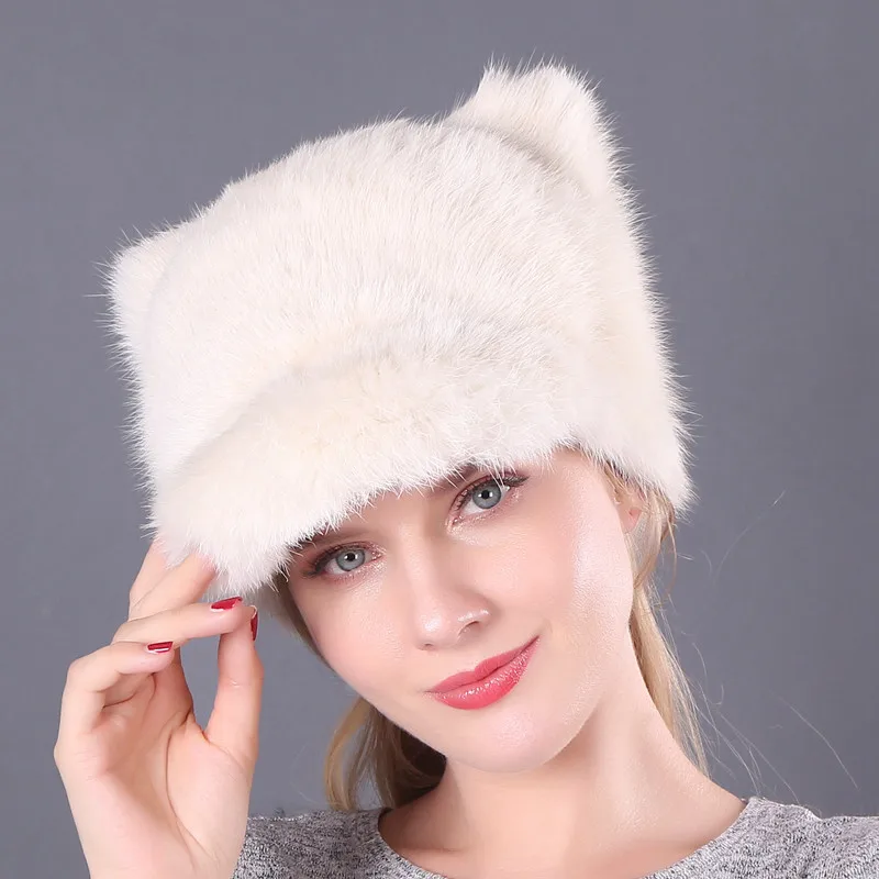 Новые зимние шапки из натурального кроличьего меха, женская теплая меховая шапка из натурального кролика для девушек, милая уличная модная Натуральная меховая шапка - Цвет: color7