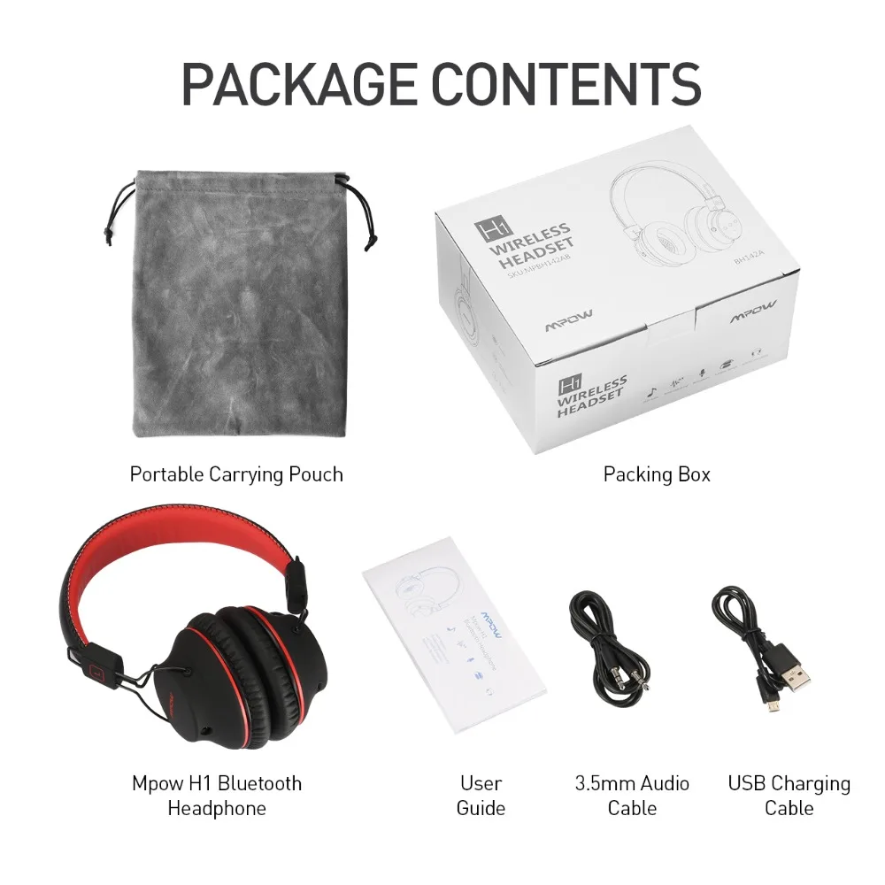 Mpow H1 беспроводные наушники HD Hi-Fi стерео наушники с шумоподавлением с микрофоном над ухом Bluetooth гарнитура для iPhone