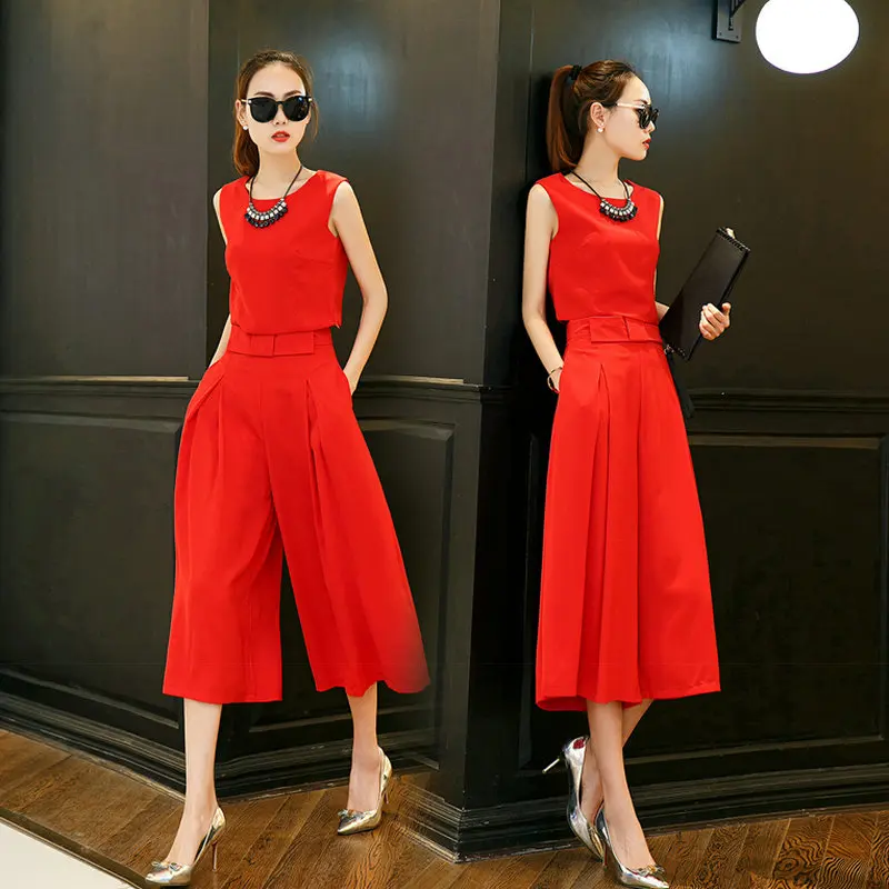 Женские костюмы и комплекты. Элегантные брюки для дам. Новая мода 2016 года. Рукава отсутствуют. Летние брюки. Размеры плюс. 2-х частный набор для женщин.