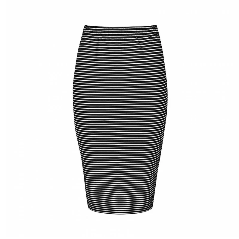 Elia Cher бренд лето сексуально черно белые полосы карандаш юбки качества ткани