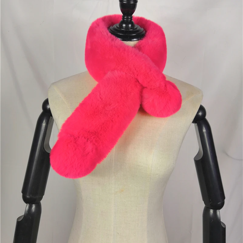 Faux Fur Collar Winter Scarf Women faux Knitted Rex Rabbit Scarves Neckerchief Long Wraps | Аксессуары для одежды