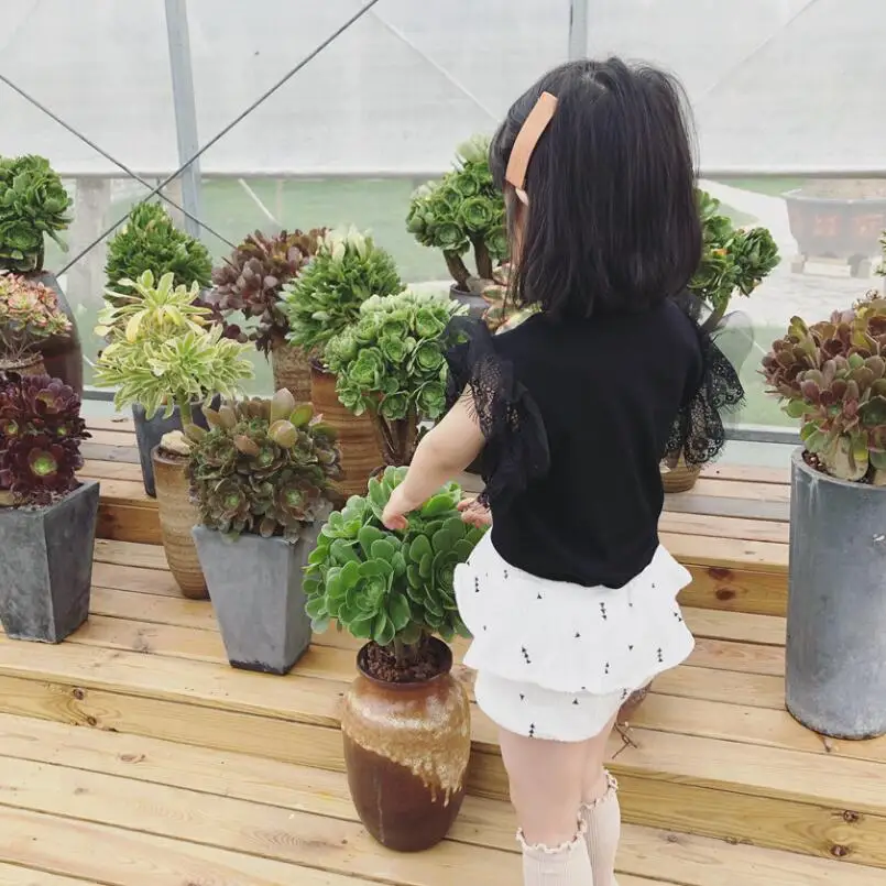 2019 летняя хлопковая Кружевная футболка с коротким рукавом для девочек детская