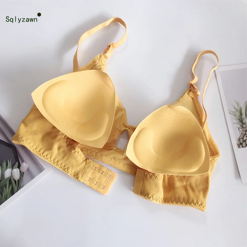 Женские вязаные бюстгальтеры с v-образным вырезом летние однотонные в Корейском