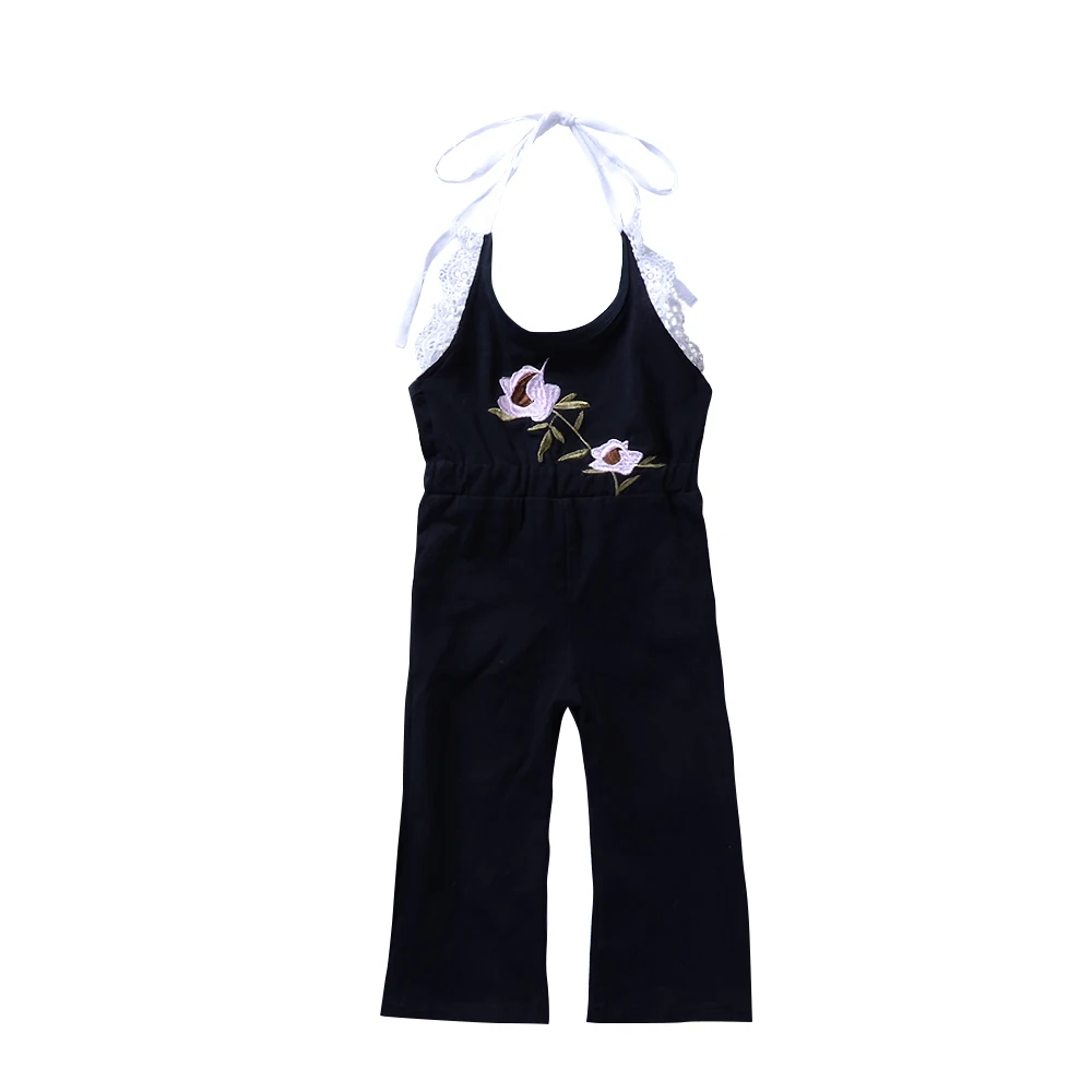Модные детские штаны на бретельках для девочек с розовой вышивкой розы без