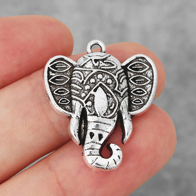 

10PCS Tibetan Silver Lucky Elephant Head Charms Pendants for DIY Necklace Making Jewelry Findings 29x24mm