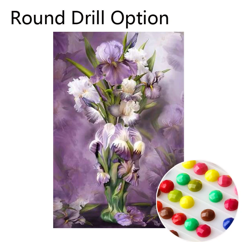 Round Drill GLymg 5D алмаз живопись ремесло Diy Алмазная вышивка Heirloom Iris в вазе Стразы Вышивка Алмазная стена декоративный - Цвет: Round Drill
