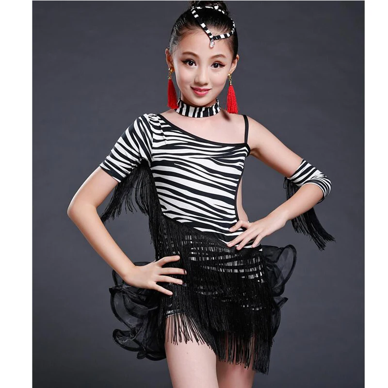 Платье детское черное для танцев с бахромой и блестками|dance dresses costumes|fringe dance