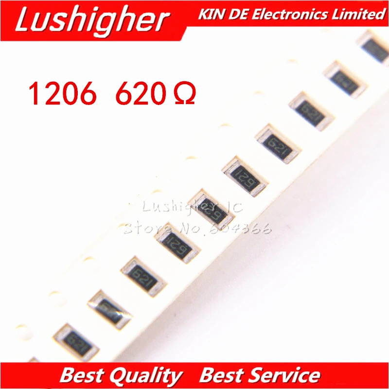 100 шт. 1206 SMD резистор 5% 620ohm 621 620R 620 Ом|Резисторы| |