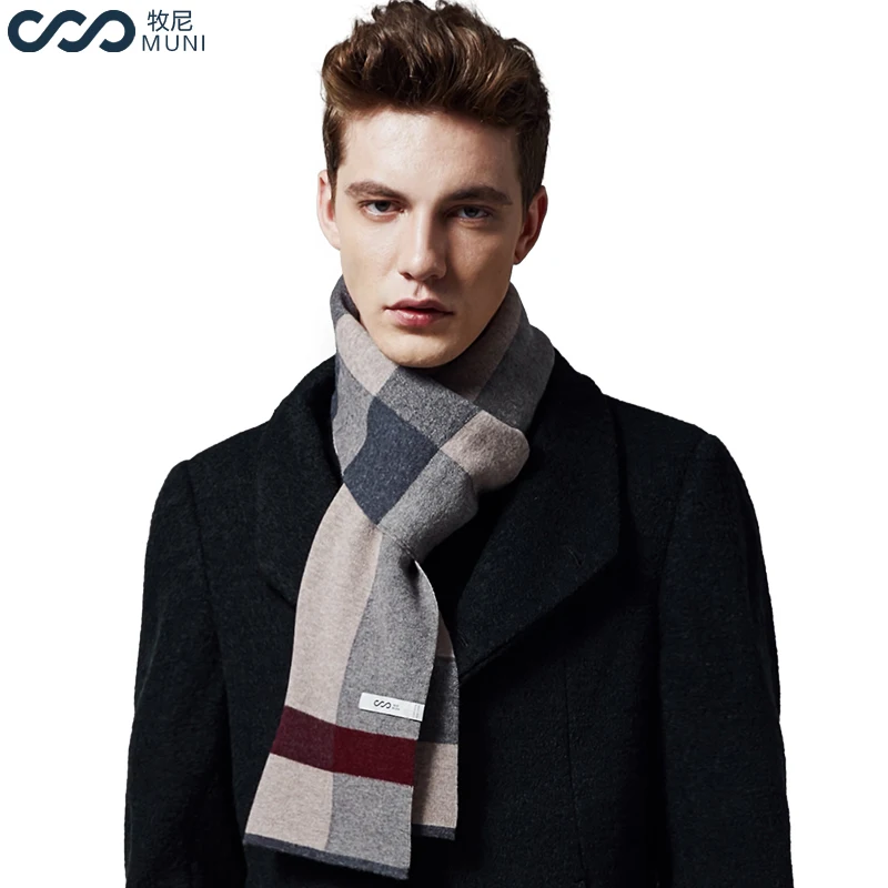 MUNI Wool Scarf Men Fashion Winter Striped Business Luxury Brand High Quality Warm Patchwork Scarves Gift | Аксессуары для одежды