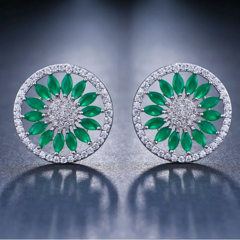 Green LXOEN зеленые круглые серьги-гвоздики Druzy с фианит огранки «маркиза», серьги-гвоздики для женщин, подарок, ювелирные изделия - Окраска металла: Green