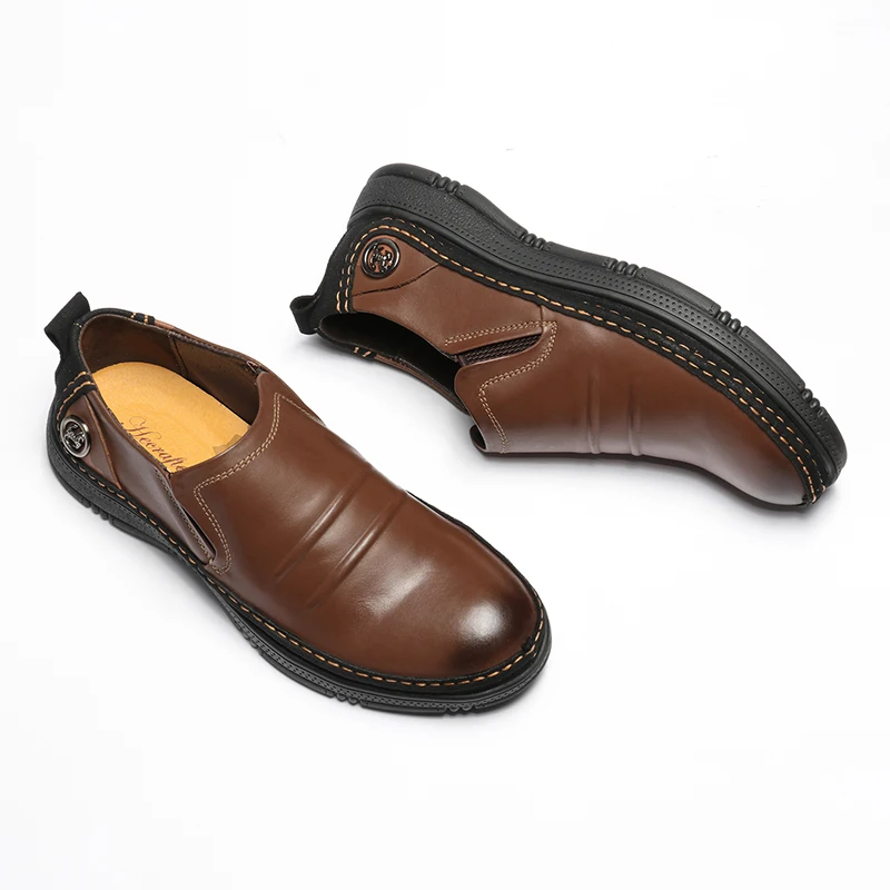 Мужские модельные туфли из кожи с натуральным лицевым покрытием удобные модные