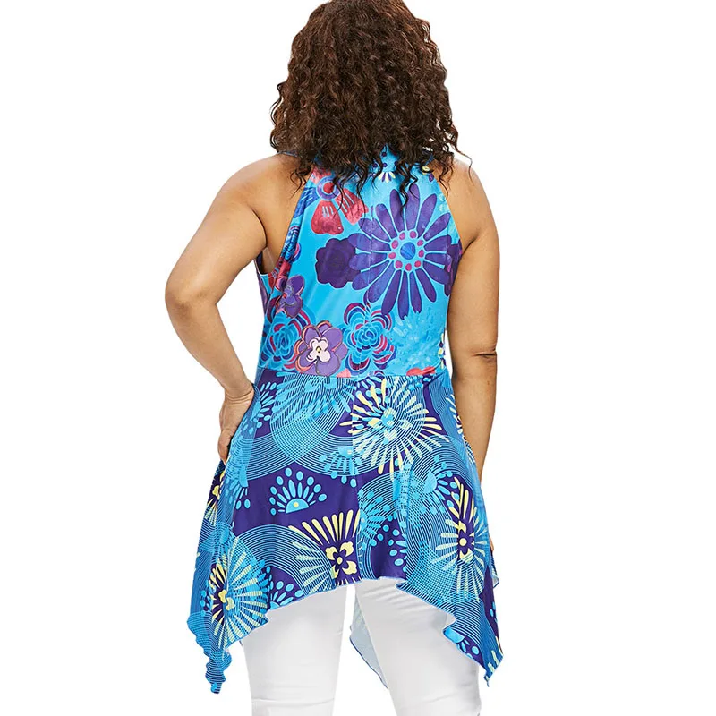 PlusMiss плюс размер цветочный цветок Boho Печать Туника Топы 5XL Женские большие