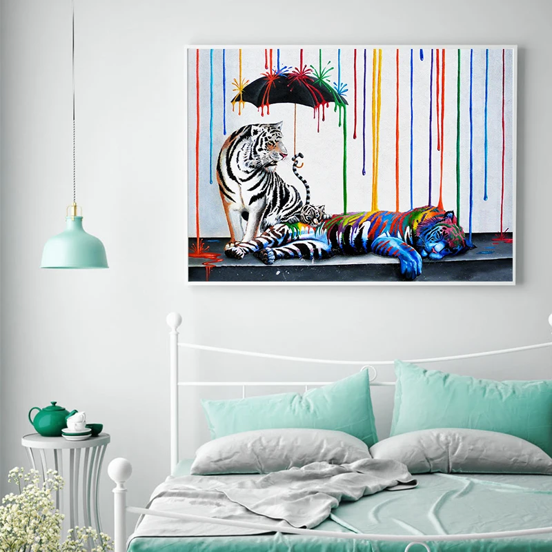 GOODECOR картина с рисунком животных граффити поп-арт принты красочный Тигр семья Картина маслом настенные искусства для декора гостиной