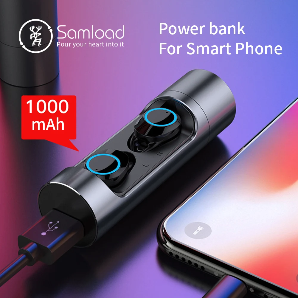 Samload Bluetooth 5,0 Спортивные Беспроводные наушники водонепроницаемые наушники с портативной зарядной коробкой и микрофоном для смартфона