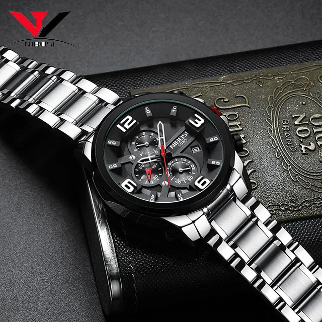 Часы наручные NIBOSI Мужские кварцевые брендовые Роскошные спортивные деловые с
