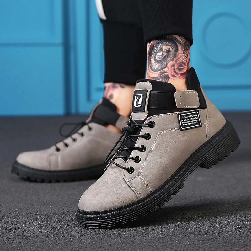 New Skate Shoes Men Sneakers High Top Elastic Band Laces Adult Male Flat Casual Wear Resistant Tolling Boots Retro Solid | Обувь