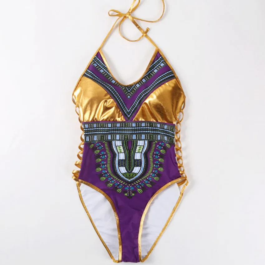B398Purple Цельный купальник Африканский принт Монокини женский купальник бюстгальтер пуш-ап Triquini сексуальный плюс размер купальный костюм женский трикини - Цвет: B398Purple