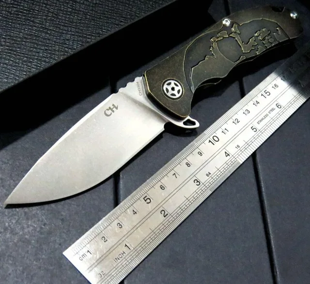 Черный Высокое качество CH 3504 складной нож S35VN Stonewash лезвие Черное золото TC4 титановая ручка Шариковые подшипники Походный нож открытый инструмент - Цвет: Черный