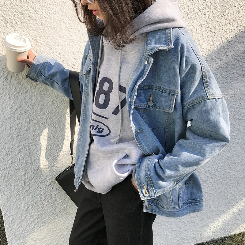 2019 Womens Denim Jackets And Coats Streetwear Style Autumn Winter Loose Plus Size Lady Top Oversized Jacket | Женская одежда
