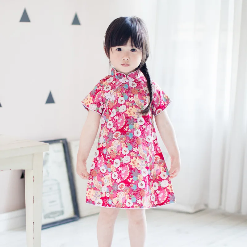 Лучше всего лета детская одежда оптом костюм хлопок печати cheongsam платье 20978