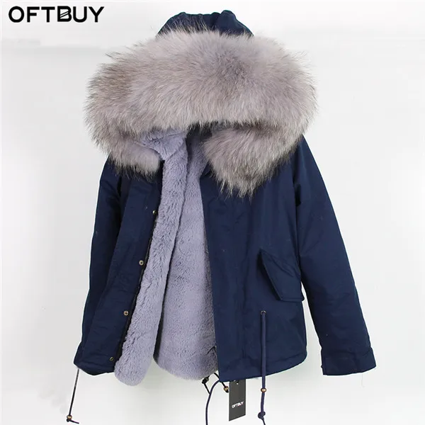OFTBUY, темно-синяя парка, зимняя куртка, пальто для женщин, пальто с натуральным мехом, парка с воротником из натурального меха енота, с капюшоном, теплая мягкая подкладка из искусственного меха - Цвет: 15