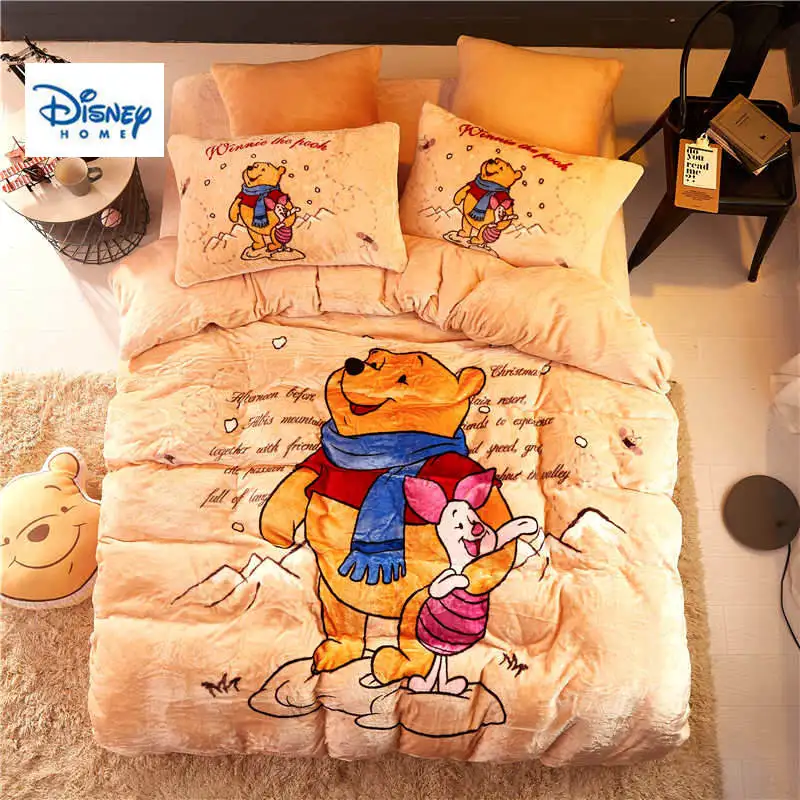 

Disney flannel fleece Winnie the pooh comforter bedding set twin size girls quilt cover 3d full bed linen soft coverlet Kids boy