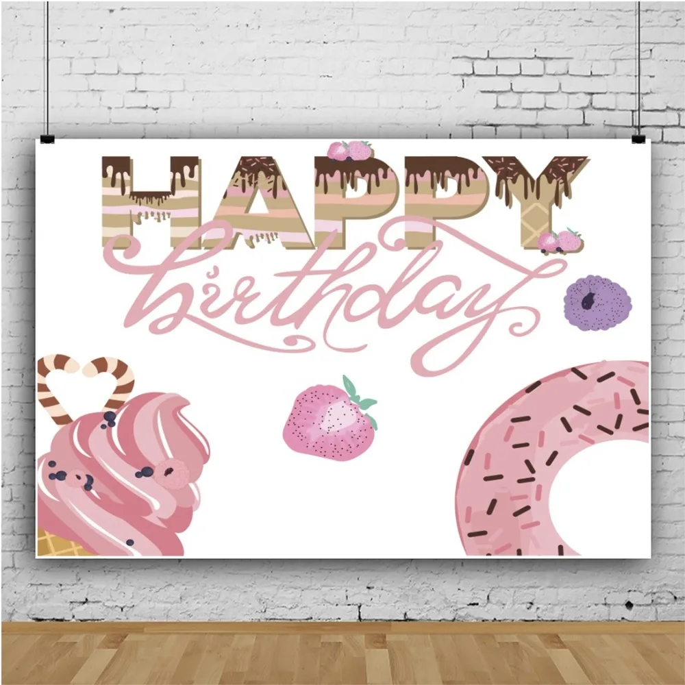 Yeele Happy Birthday Sweet Ice Cream Donut Strawberry Scene Baby Photography Backgrounds Photographic Backdrops For Photo Studio |