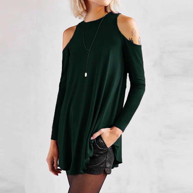 Женские топы Осень Blusas Женская Сексуальная туника с открытыми плечами длинный