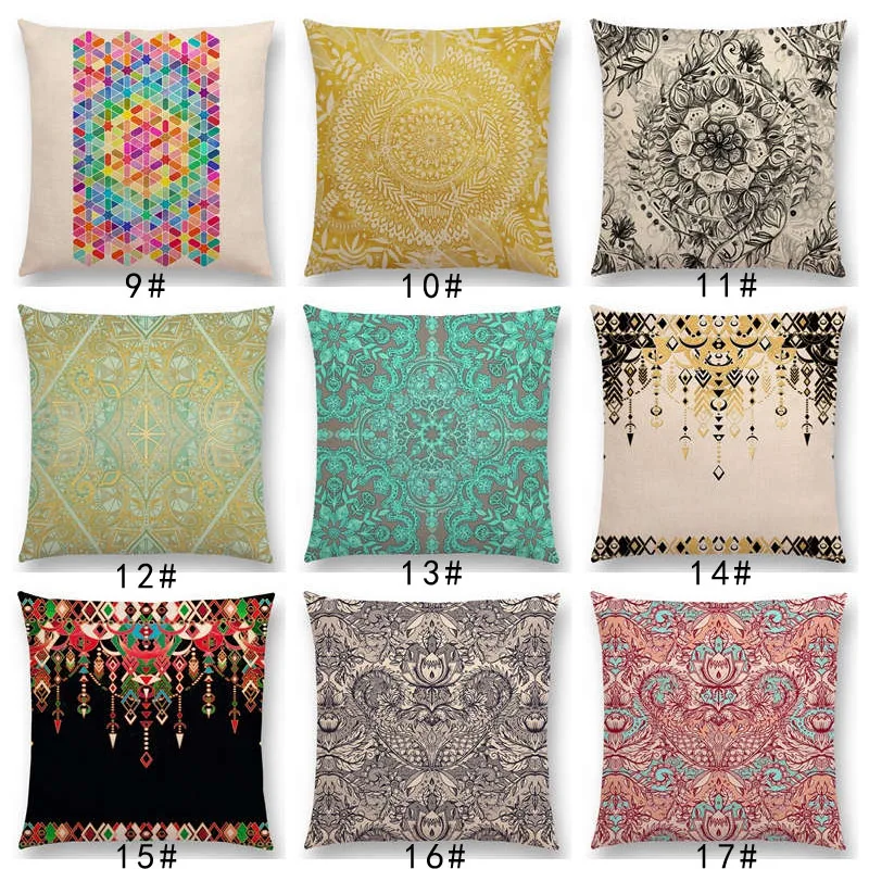 Boho Art Красочные цветы великолепные цветочные каракули растительной геометрии Мандала декоративная картина Автомобильная Подушка Чехол