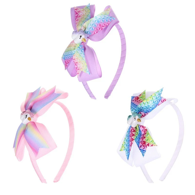 Однотонные ободки JoJo с бантами из грунжовой ленты: Единорожное пирожное, сердце, кит и радуга, ручная работа, детские аксессуары для волос.