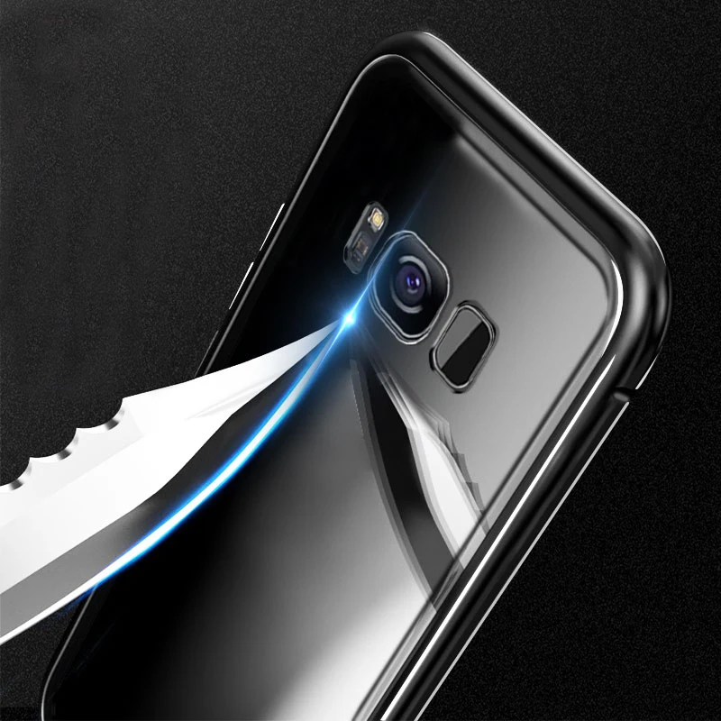 Магнитный флип чехол для телефона samsung Galaxy S7edge S8 S9 Plus прозрачный из закаленного