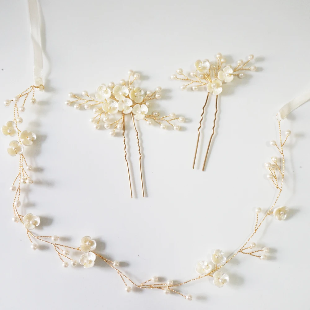 

Clay Flower Bridal Hair Pin Set Handmade Wedding Headpiece Fashion Women Hair Accessories Brides Hair Jewelry 2019