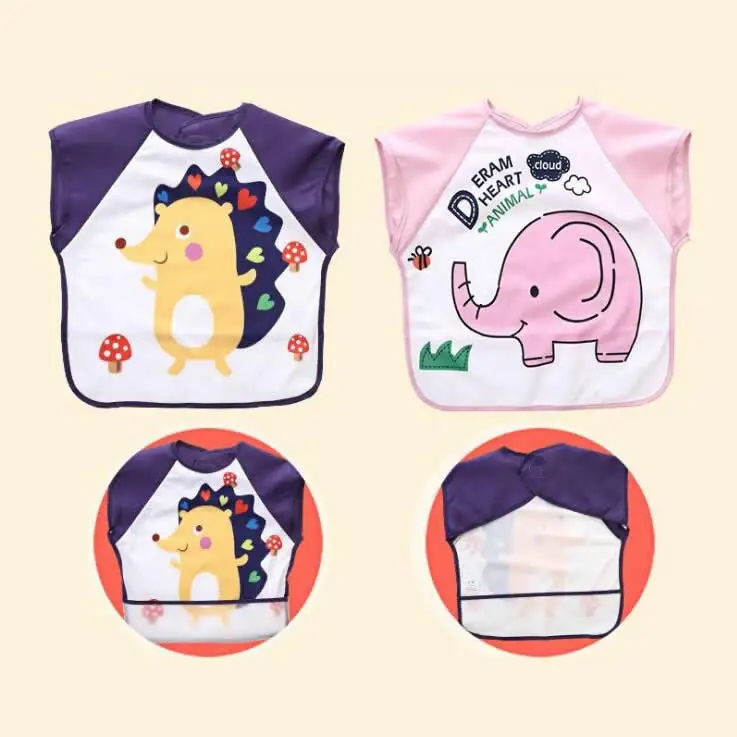 

Summer Cartoon Baby Bibs Apron Adjustable Burp Cloths Feeding short sleeve Baby Accessories Stuff Cute Animals bavoir baby kids