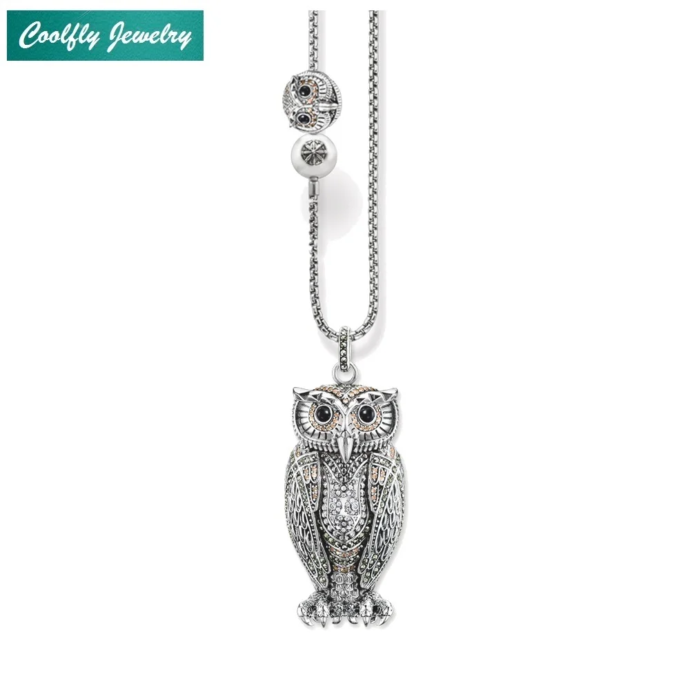 Big Owl Pendant Link Chain Necklaces Small Bead Trendy Style 925 Sterling Silver Glam Jewelry For Women Vintage Gift Bijoux | Украшения и