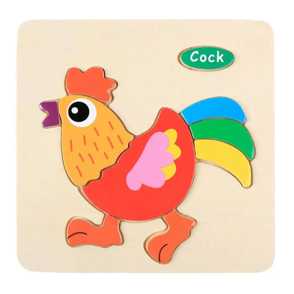 cock 1 шт. детские игрушки Мультяшные 3D детские игрушки-головоломки животные деревянные головоломки детские развивающие игрушки для детей подарок - Цвет: cock