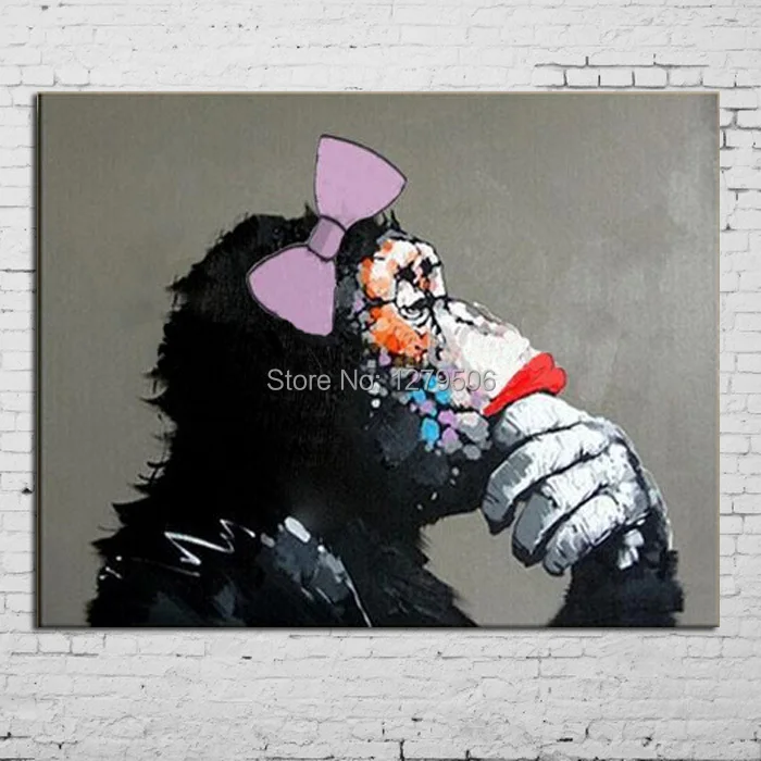 Полотно ручной работы Рисунок мышление девушка Gorilla искусство рисовать картину
