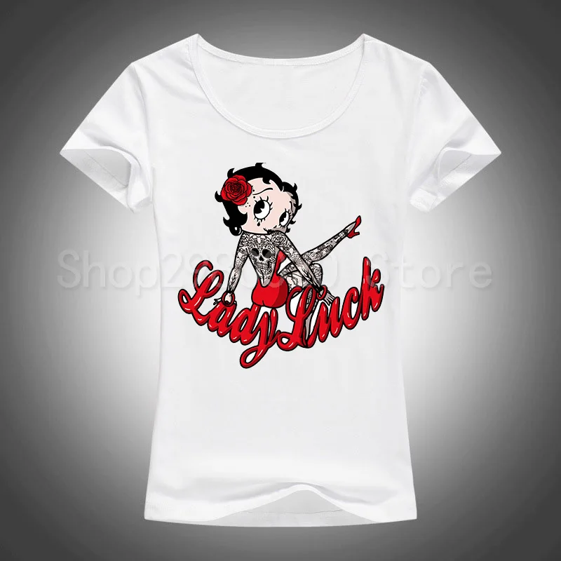 Новая женская футболка Betty Boop, футболка с рисунком Белоснежки/милых животных, Повседневная футболка для женщин/девочек, топы, одежда