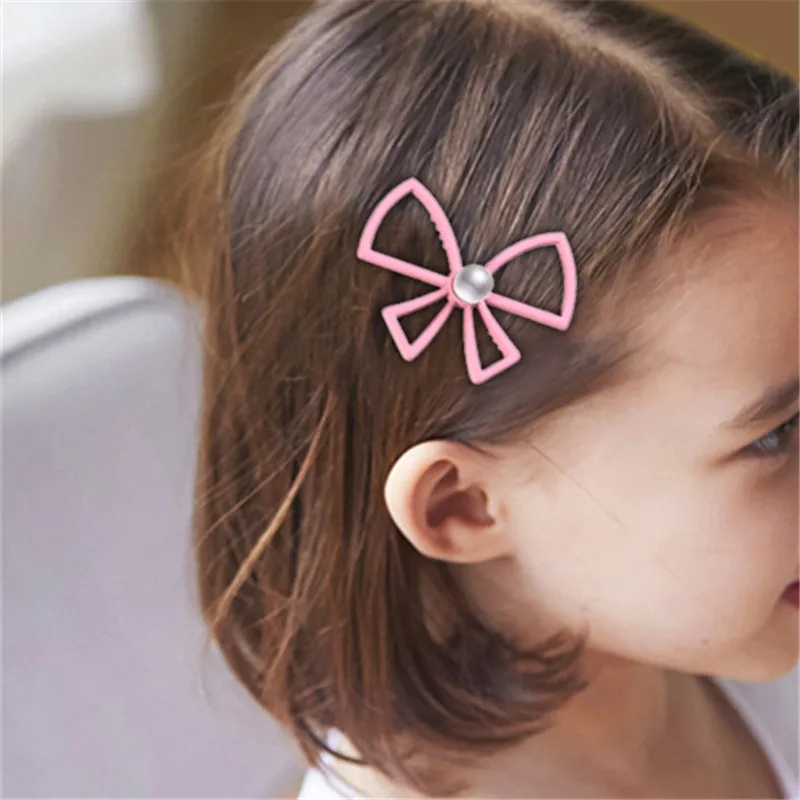 Заколки для волос яркого цвета с бантом на клипсе девочек жемчужные банты