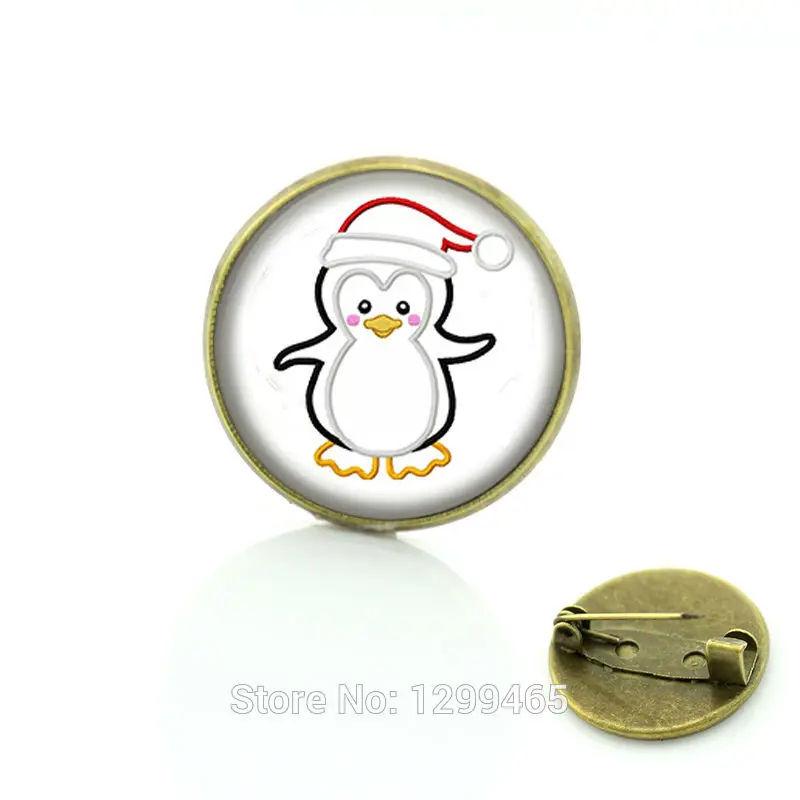 

Christmas Penguin wear Christmas hat brooches pins jewelry for men and women gift for baby Glass cabochon dome medal C29