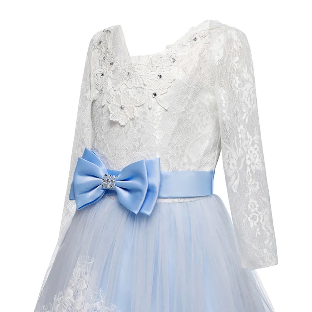 2019 Girls elsa dress Child baby Girl Lace Bowknot Princess Wedding Performance FormalTutu Dress girl clothes Dropshipping | Детская
