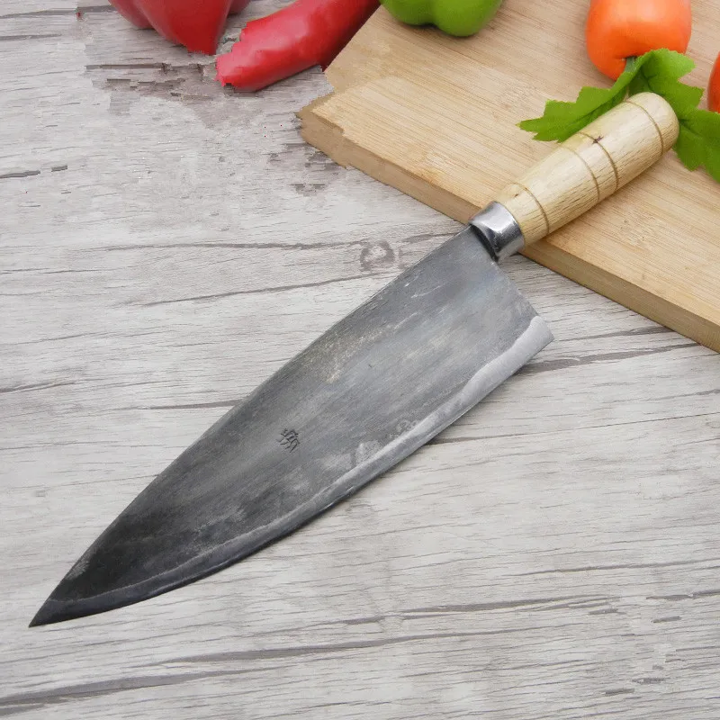 Традиционный кованый кухонный нож ручной работы из стали с зажимом для нарезки