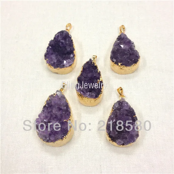 Золотая подвеска в виде слезы из H AMD32|amethyst cluster pendant|amethyst pendantamethyst teardrop pendant |